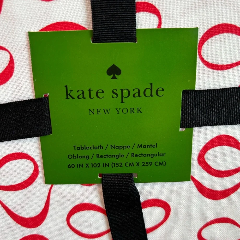 Kate Spade New York Coquette Red Bow Fabric Oblong Tablecloth, 60